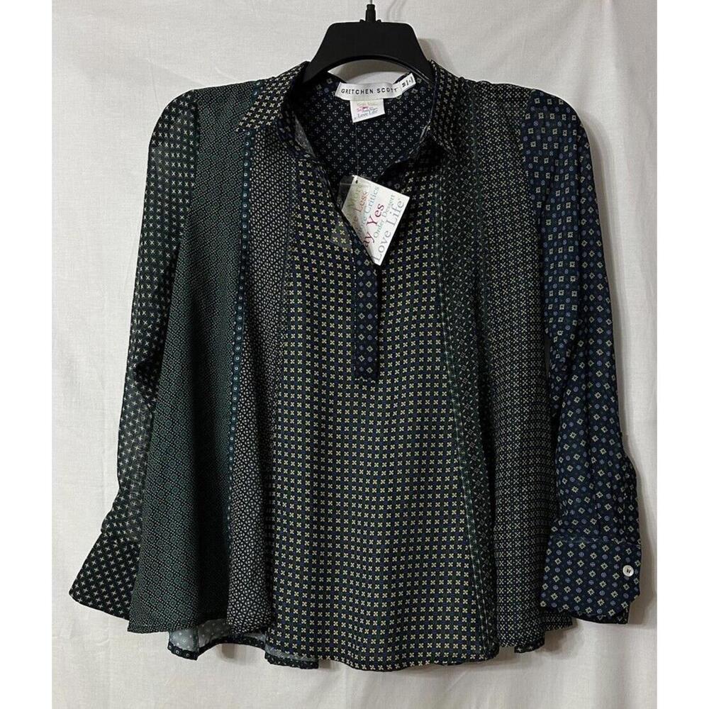 NWT Gretchen Scott Long Sleeve Half Button Polyester Top Blouse Shirt Size M - Picture 1 of 13